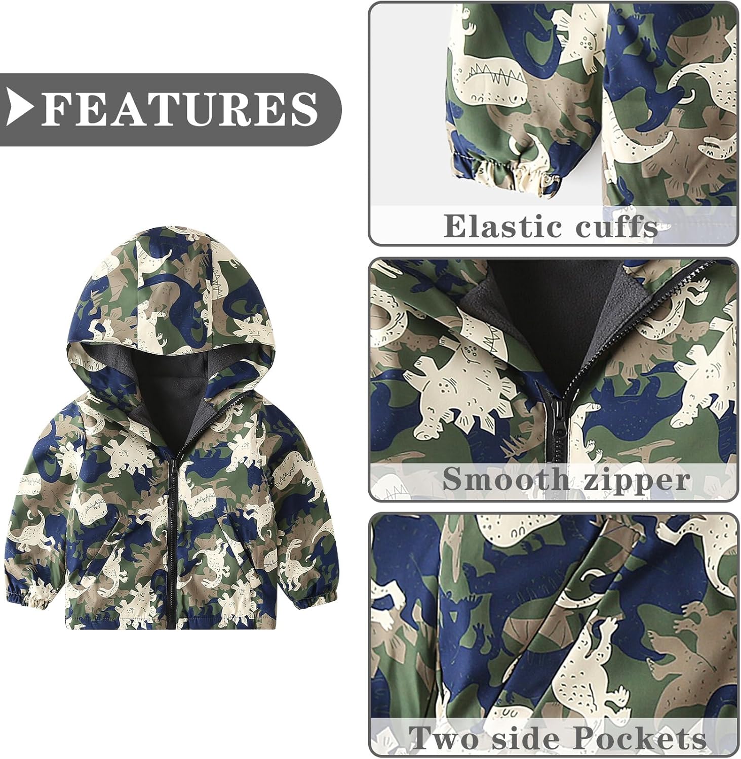Happy Cherry Toddler Boy Girl Fleece Lined Jackets Waterproof Hooded Windbreaker Coat for Winter Fall 2023