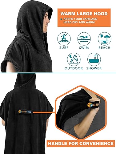 Miniatura 30 de SUN CUBE Poncho de surf cambiador con capucha Toalla de microfibra absorbente de secado rápido con bolsillo para surfear, hombres y mujeres Azul