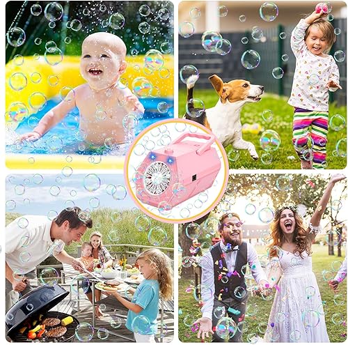 Miniatura 4 de FUNNYB&G Máquina de burbujas, máquina de burbujas portátil mejorada, más de 18000 burbujas grandes por minuto, para cumpleaños en interiores y