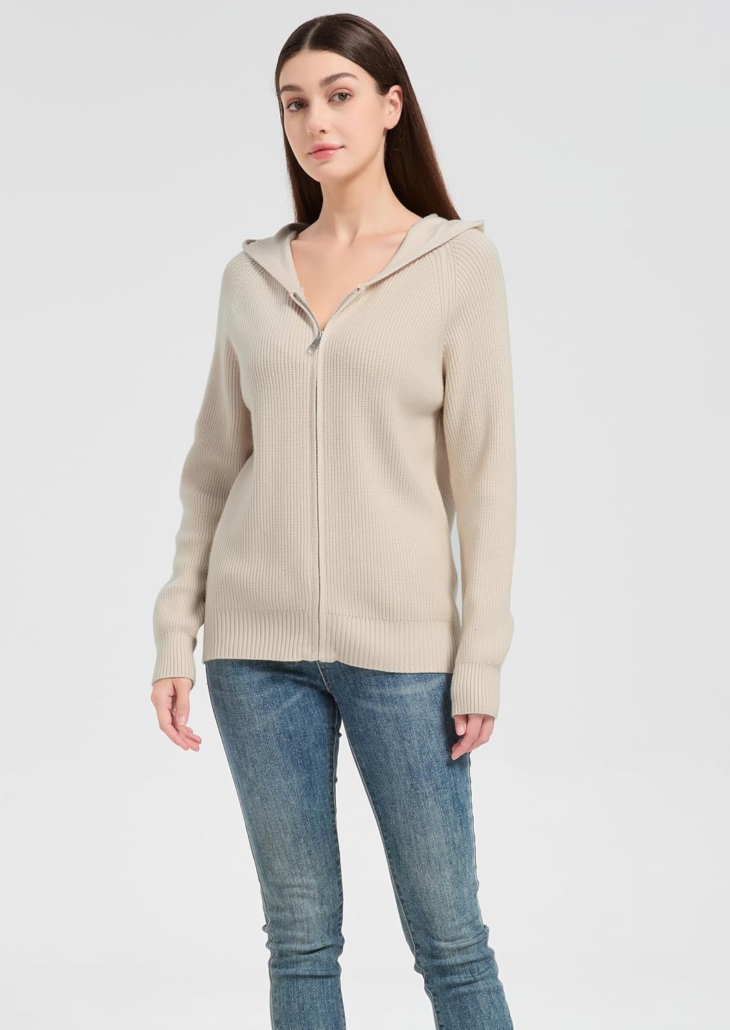 Tronjori Womens Zip up Hooded Cardigan Knitted Hoodies Raglan Sleeve Sweaters Jacket Outerwear Fall Winter - Image 3