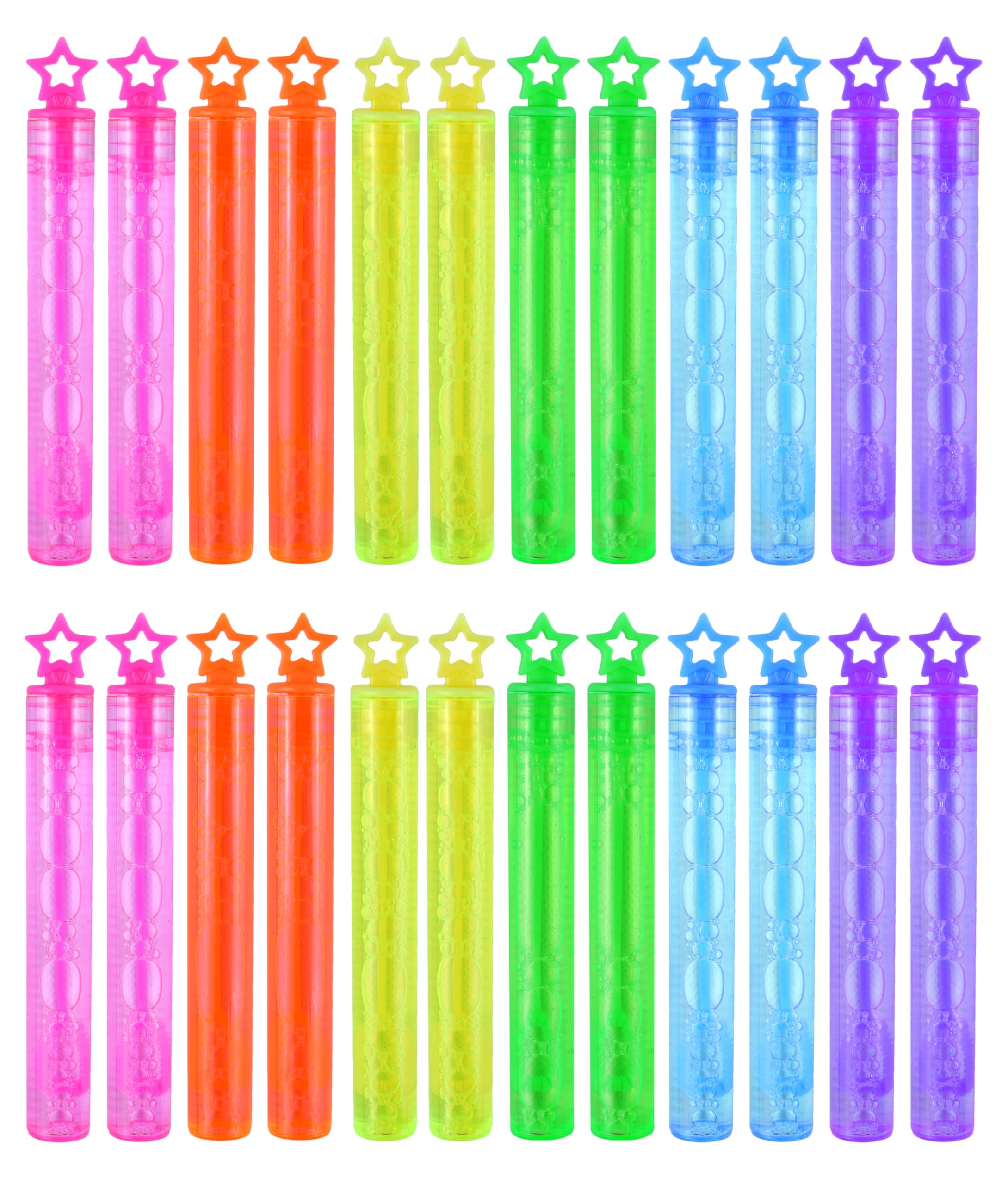 Mini Bubble Wands Assorted Bubbles Blowers for Kids' Birthday Party Bag Toys Favours (Stars, 24, Tubes)