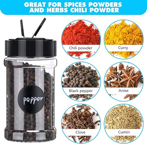 Miniatura 7 de 48 frascos de plástico transparente para especias, botellas de especias con tapas de coctelera, recipientes de condimentos de plástico con etiquetas