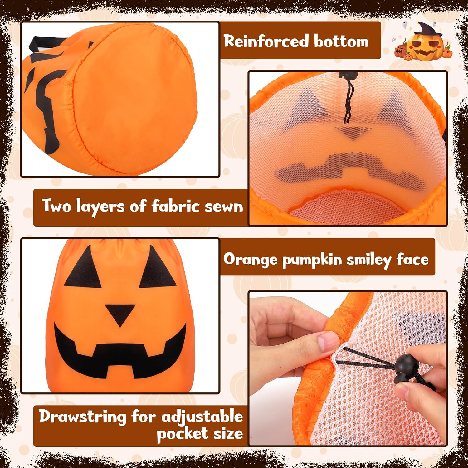 Lainlight Halloween Candy Bags Draw String Trick or Treat Bag with Pumpkin Face for Kids Halloween Party Favors Orange