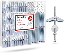 192Pcs 1/8 Inch Toggle Bolts, Heavy Duty Drywall Anchors and Screws Kit, Butterfly Anchors Toggle Bolts and Wing Nut Kit with Nuts Washers for Hollow Wall, Ceiling (48 Sets)