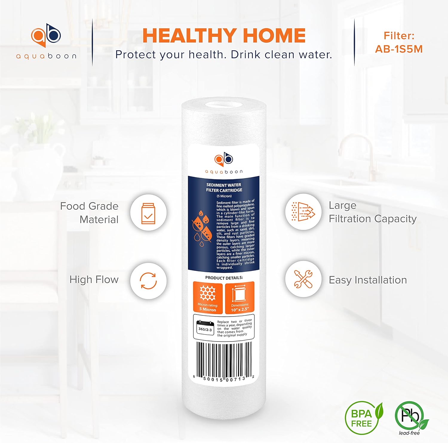 Aquaboon 5 Micron 10 x 2.5 House Water Filters Cartridges, Set of 20 | Sediment & Carbon Filter Replacements Compatible with WHKF-WHWC, P5, WHKF-GD05