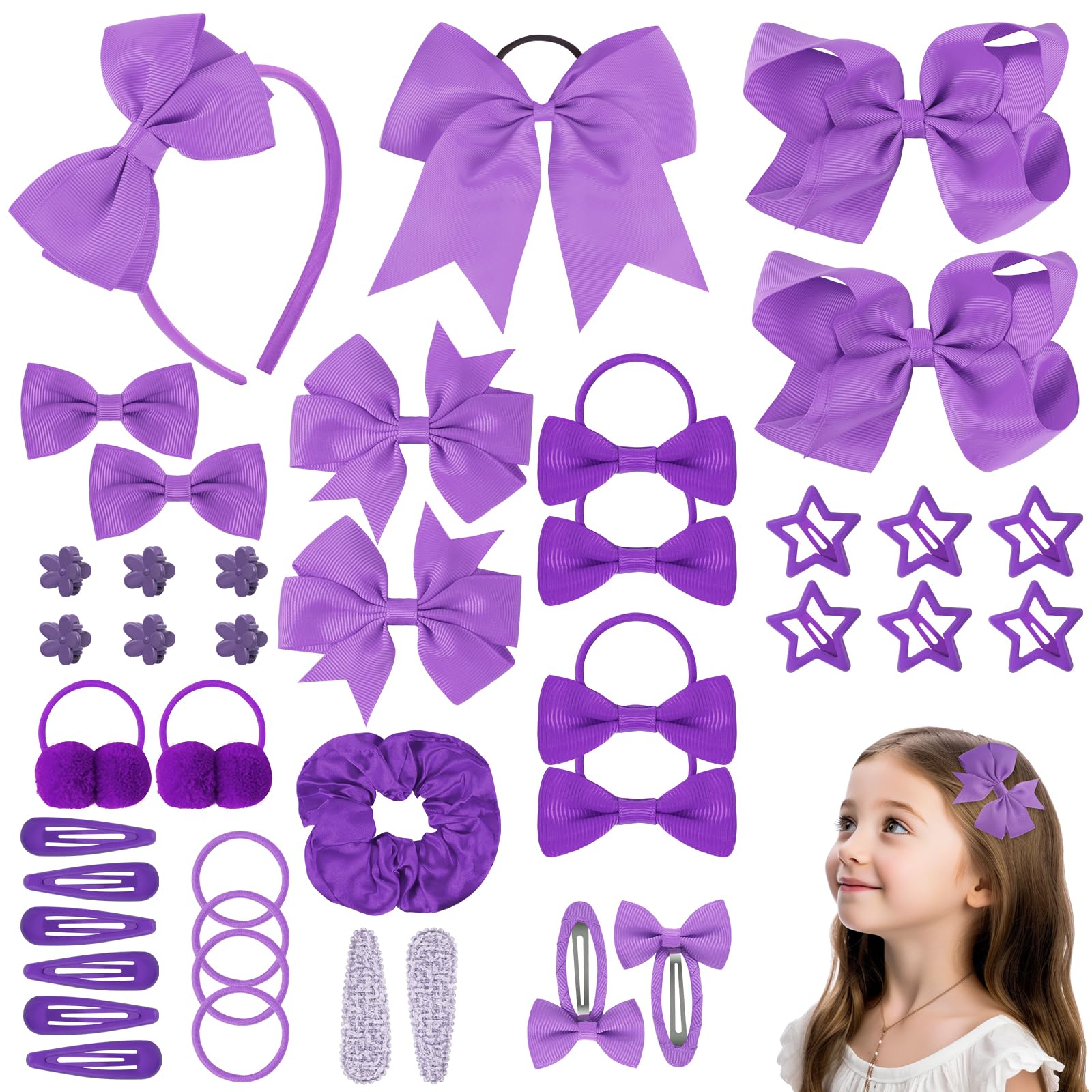 LOPHE Haarspangen Mädchen, 77er Haarschmuck Haarschleifen für Kinder, Haarreifen Süße Haarklammer Kinder Set, Geschenkset Haarschmuck für Alltägliche Anlässe Feiertagsfeiern, Dunkelviolett