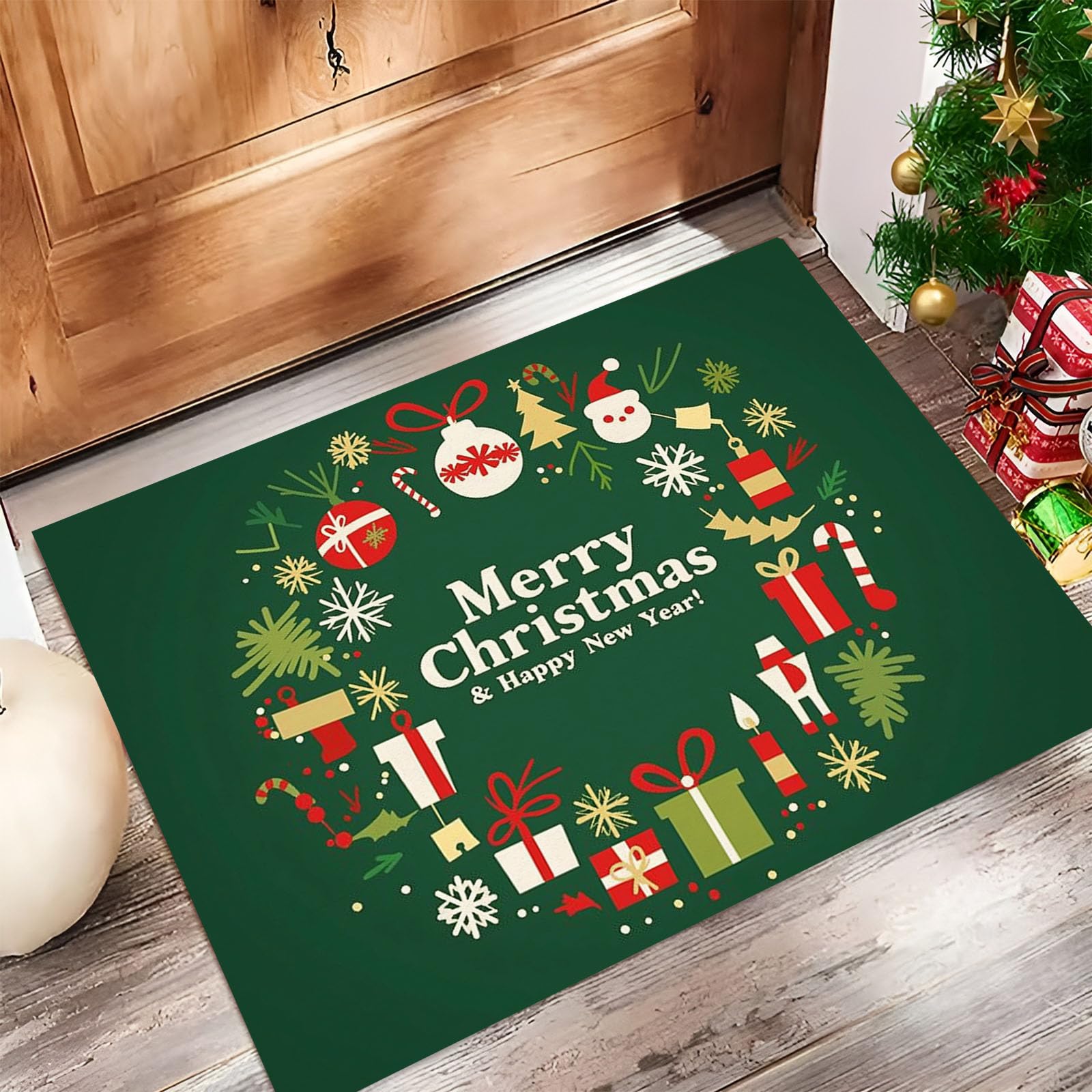 Tapis d'Entrée Antidérapant de Noël Fini les Glissades Grâce au Paillasson Vert Fin