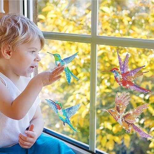 Miniatura 6 de Qilery 12 piezas de pintura de diamante grande de colibrí gigante, vitral, vitral, kits de pintura de diamantes, kit de pintura de diamantes de