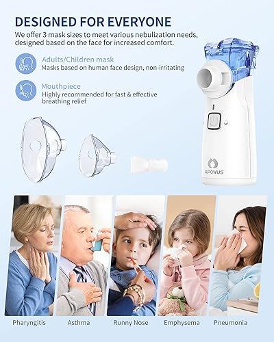 Miniatura 6 de Nebulizador portátil - Nebulizador para adultos y niños, máquina nebulizadora para adultos y niños con 3 máscaras nebulizadoras