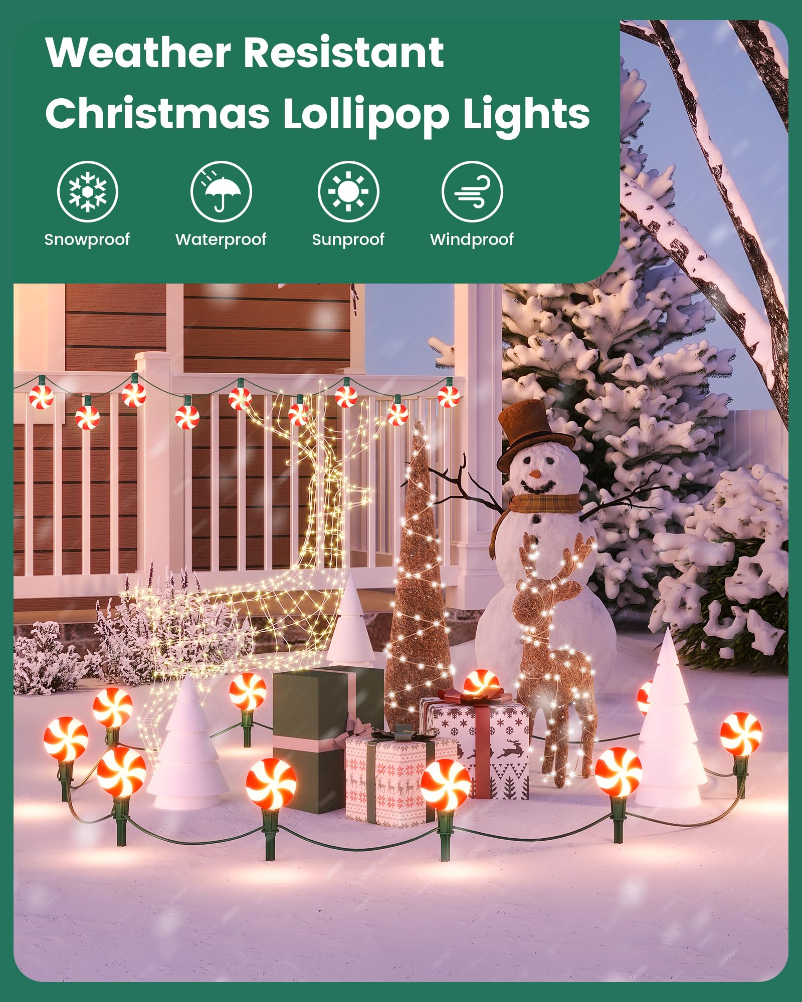 SURAIELEC Christmas Lollipop Pathway Lights Outdoor, 25FT Set of