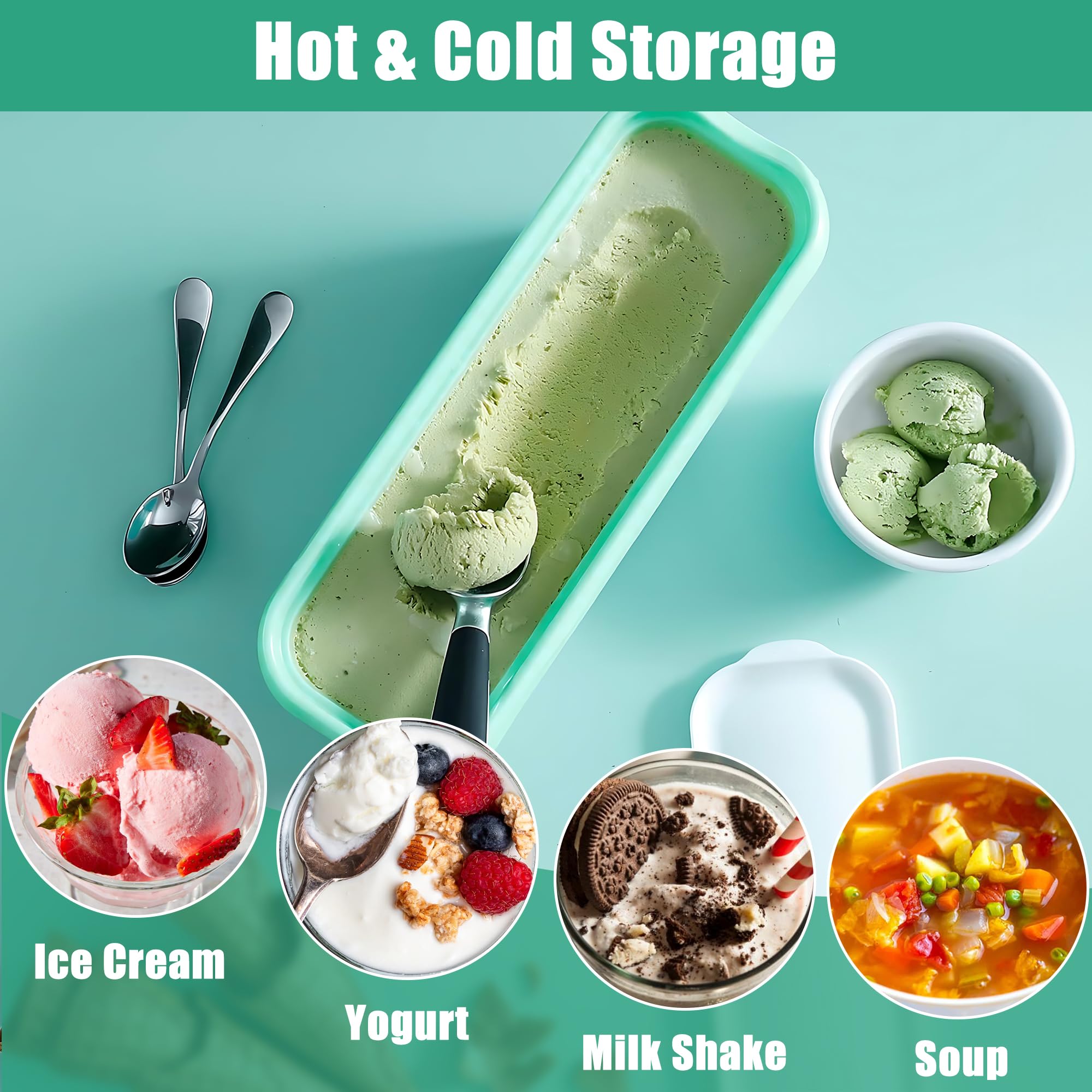 2 Pezzi Vaschetta Gelato Set, Contenitori per Gelato Fatto in Casa da 1,5 litri, con 2 Palline per Gelato, Contenitori per Gelato Riutilizzabili per Accessori da Cucina