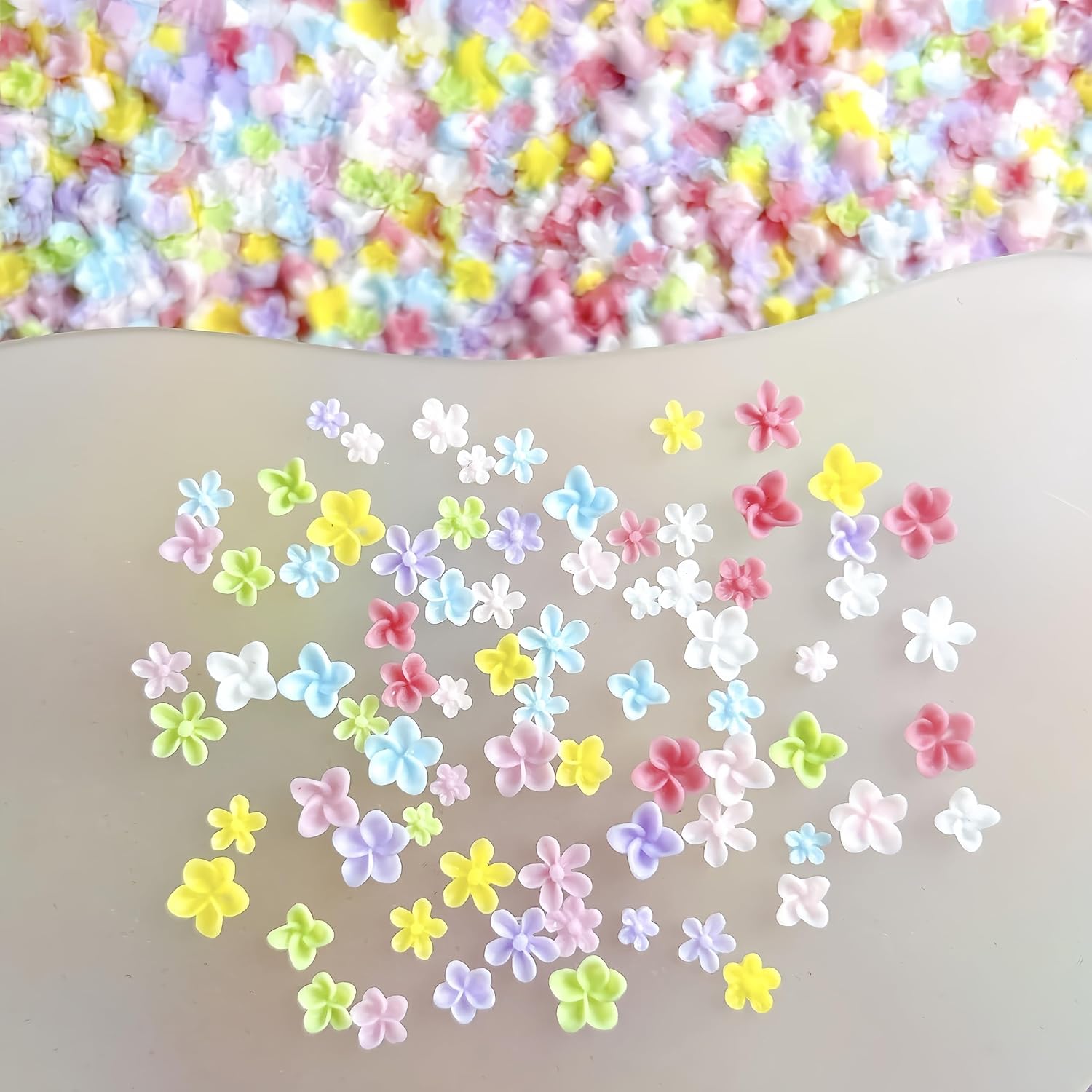 300Pcs Flower Nail Art Charms 3D Flowers for Nails Random Color Hawaii Mini Floral Nail Rhinestones Spring Blossoms Resin Nails Jewels Nail Gems Colorful Petal Nail Supplies for Women Nail Design