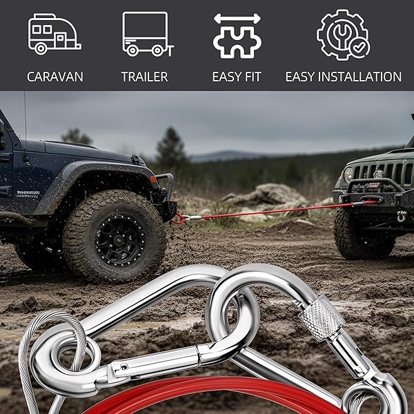 Breakaway Cable - 1m x 4mm Trailer Caravan Break Away Cable with 2 Carabiners, Easy Quick Fit Breakaway Cable Carbine Threaded Hook Towing Caravan Trailer for Breakaway Brake Safety Handbrake - 5