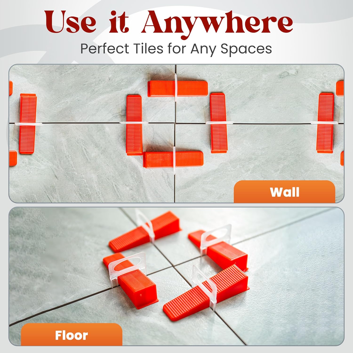 Tile Leveling System Clips 1/16-2000 Piece Tile Spacer Clips for Ceramic Floor Tile - Self Leveling Tools for Stone Installation - Lippage Free Floor and Wall Spacers