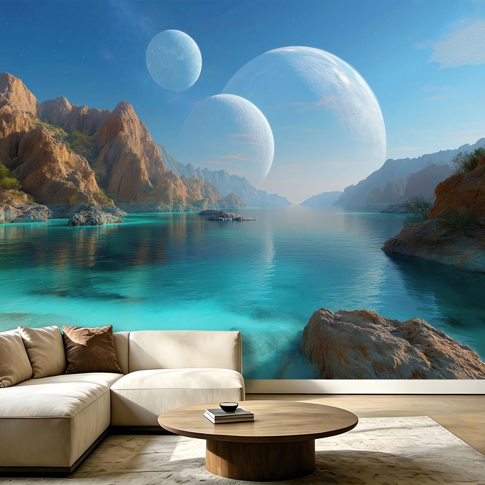 Fresque murale paysage extraterrestre pour salle de jeux interactive