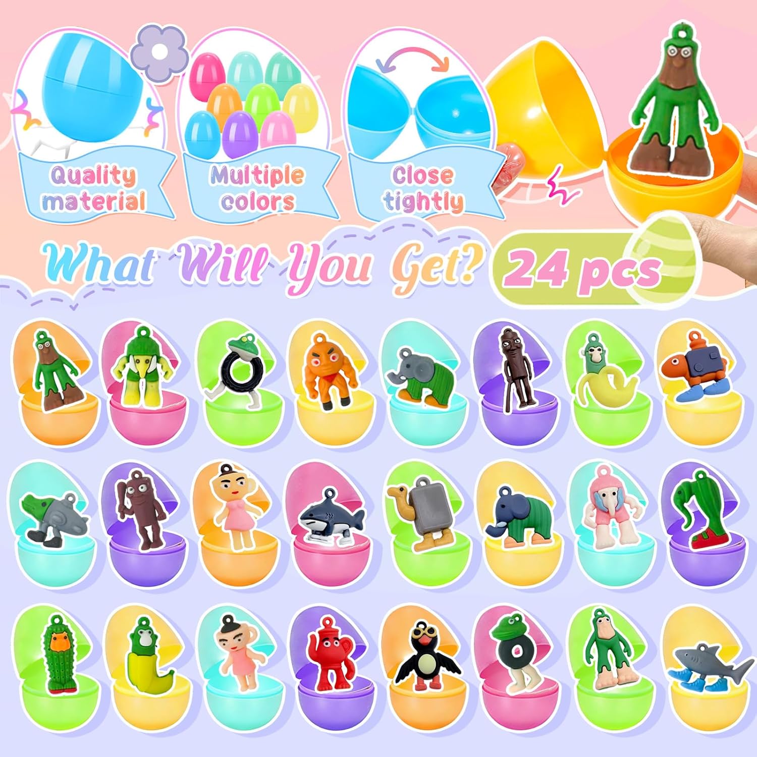 24 Pcs Prefilled Themed Eggs with 24 Italian Brainrot Figures, Collectible Set for Desk Decor, Fan Trading, Gifting