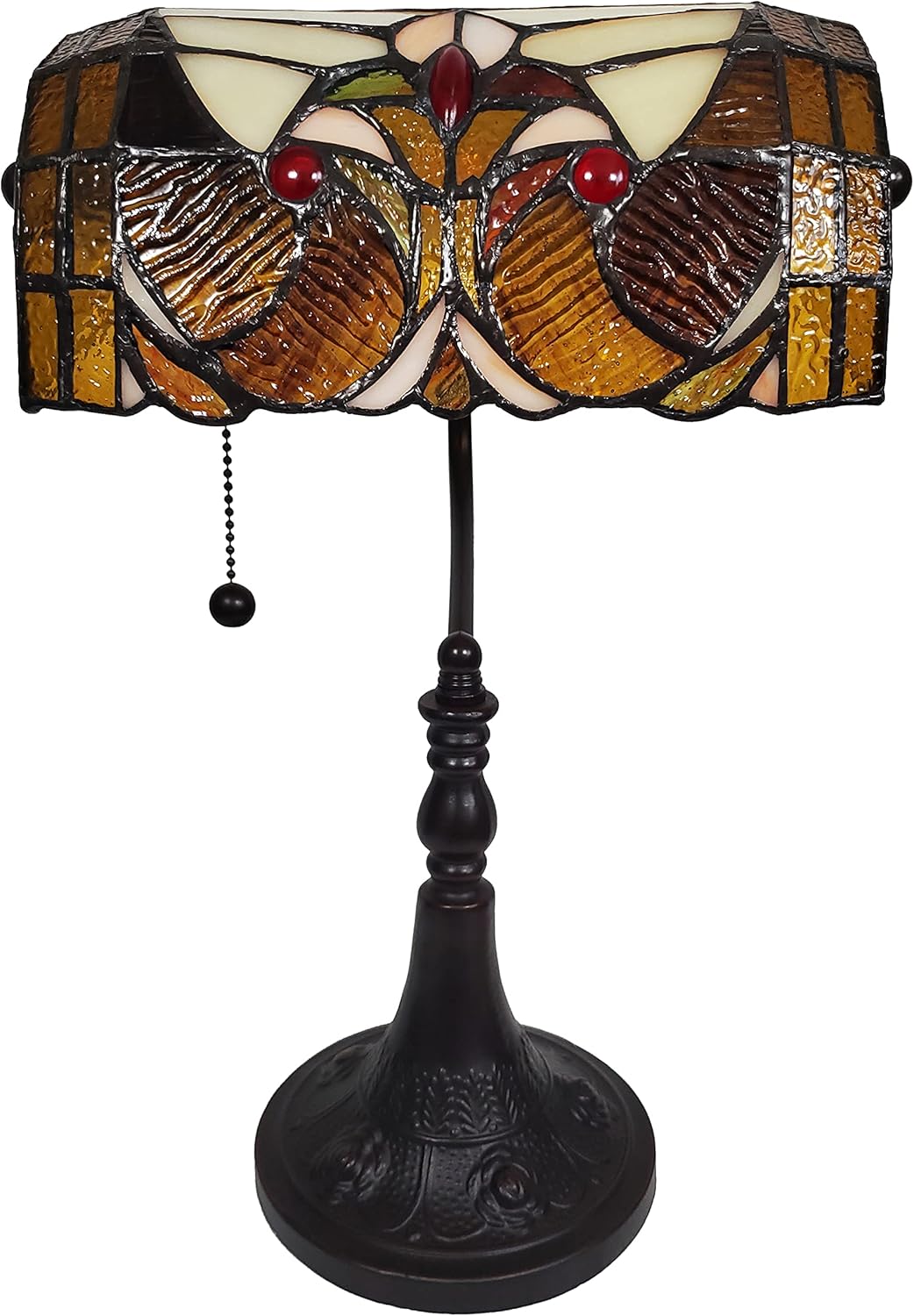 Dark Amber Stained Glass Adjustable Banker Table Lamp