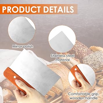 2 Pack Dough Scraper Set Stainless Steel, 15cm Dough Cutter Food Grade Baking Scraper with Wooden Handle, Professional Bench Scraper & Pastry Cutter for Pizza, Bread, Pasta & Cake Dough