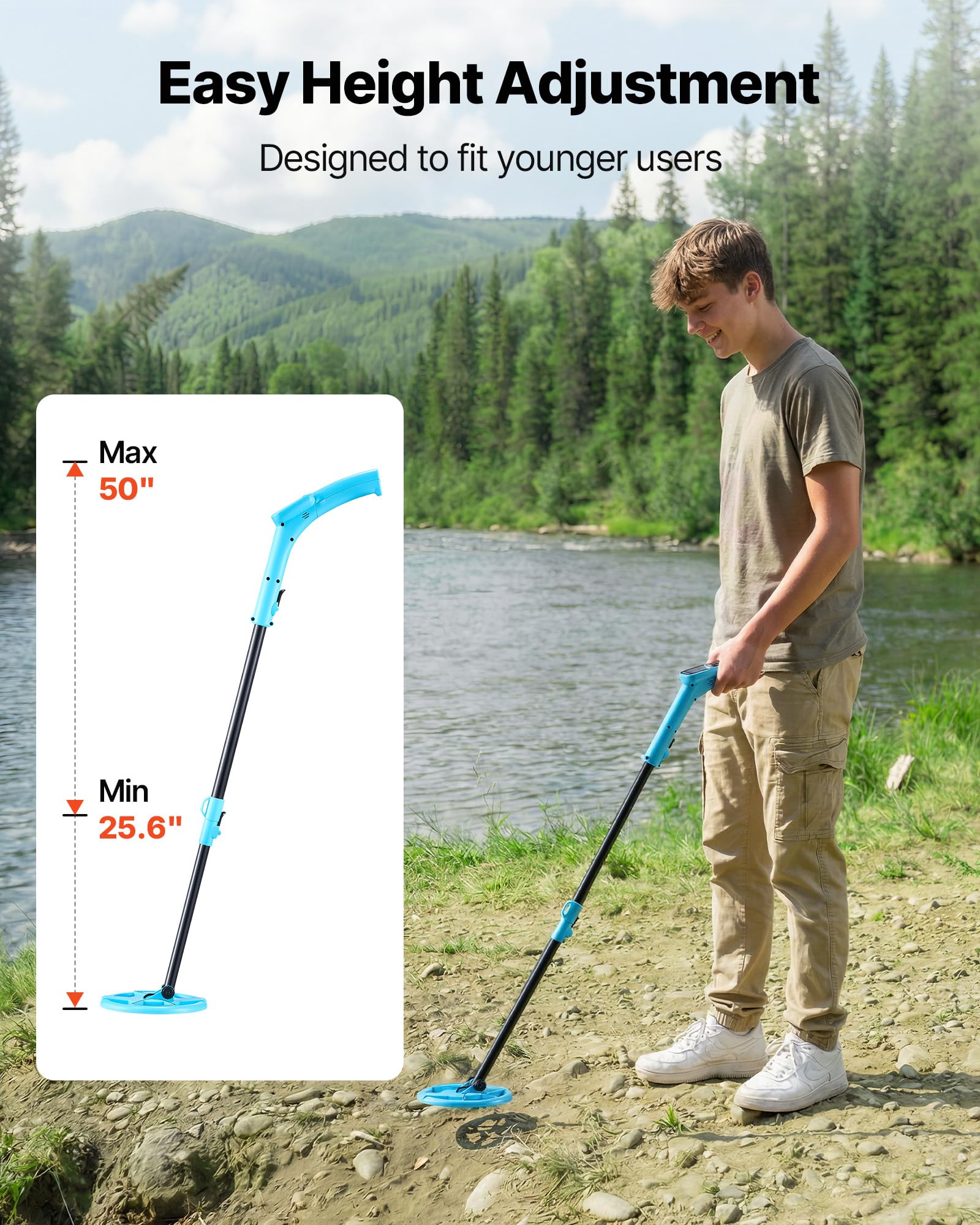 VEVOR Metal Detector per Metalli con Display LCD, Bobina di Ricerca Impermeabile IP68 Profondità di Rilevamento 101,6 mm Frequenza Operativa 3 kHz, Kit Rilevatore d'Oro Metalli da Spiaggia