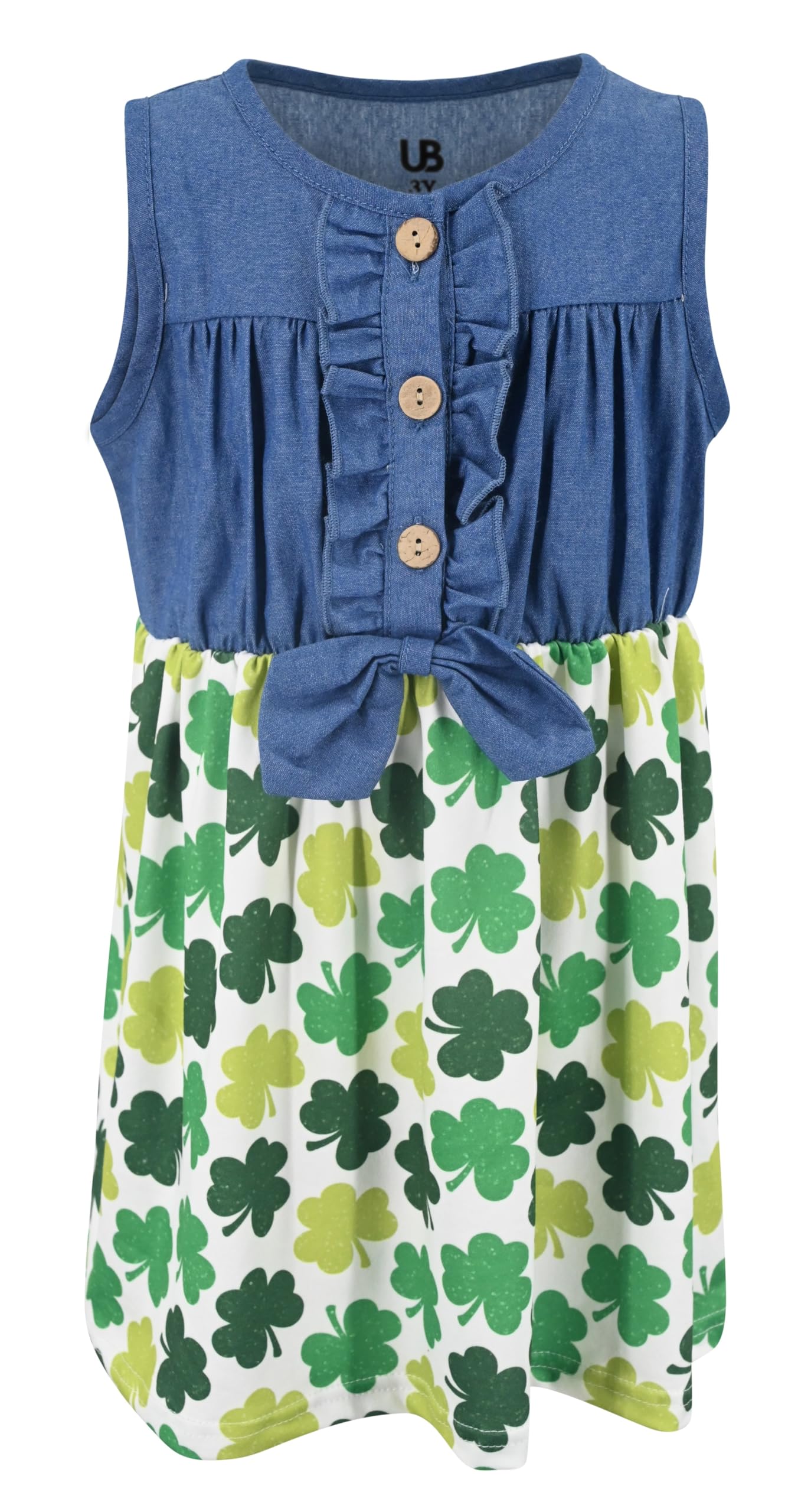 Unique Baby Girls Sleeveless Denim Dress with Knot Tie and Fun Print for Toddler and Big Kids