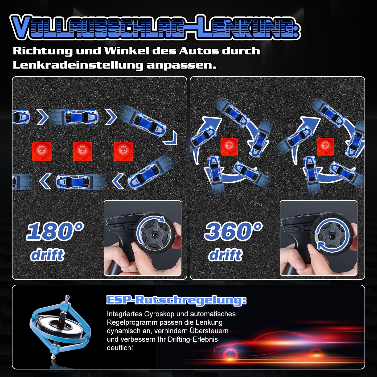JONRRYIN Mini RC Drift Car Pro, 1:43 Frngesteuert Drift Auto, 4WD Tabletop Drift RC Car, Ferngesteuertes Auto mit Gyro, 15 km/h, Spielzeugauto für Kinder ab 14 Jahre (Blau Pro - Gyroskop)