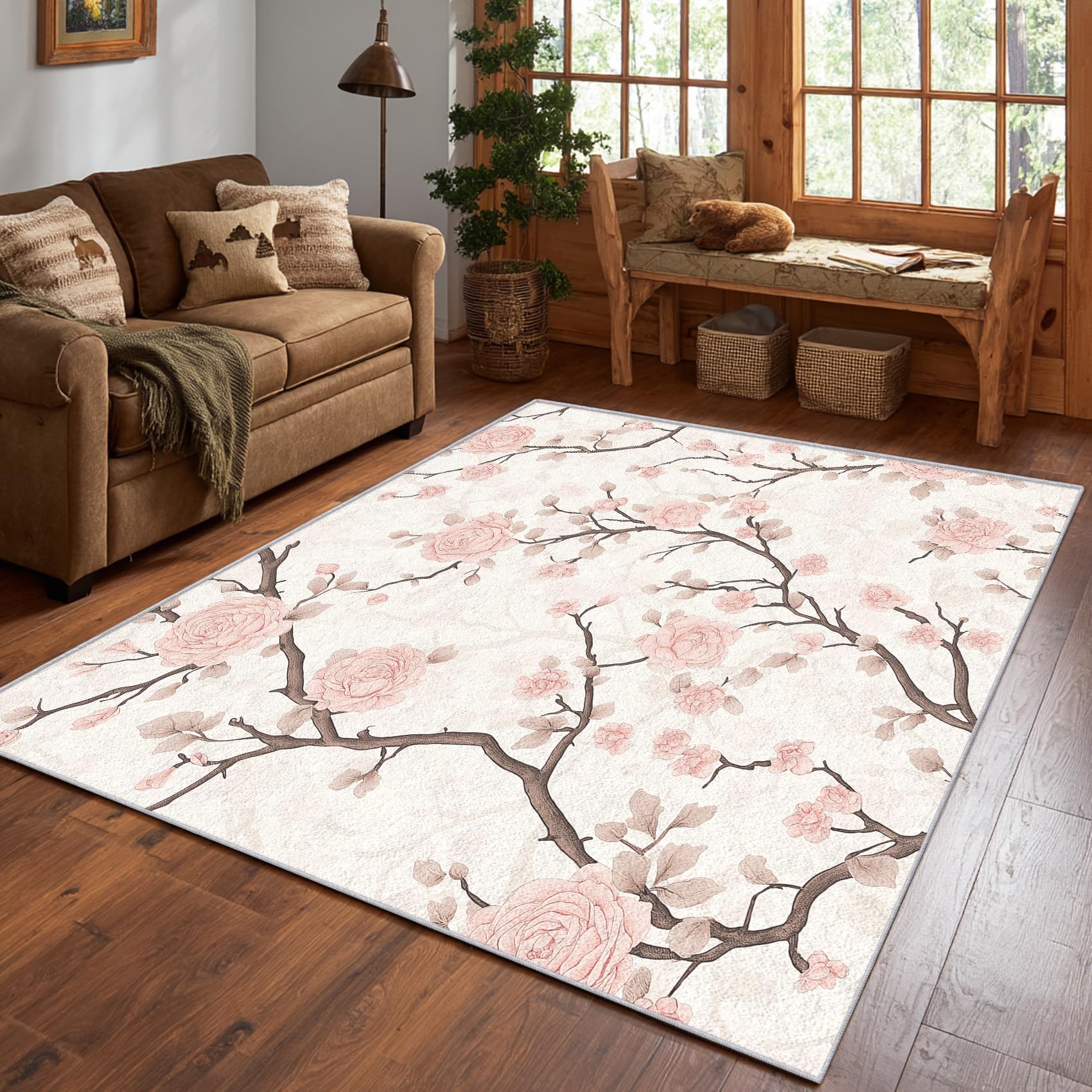 Tapis à fleurs roses style pastoral européen 80x150cm pour décoration chambre et salon