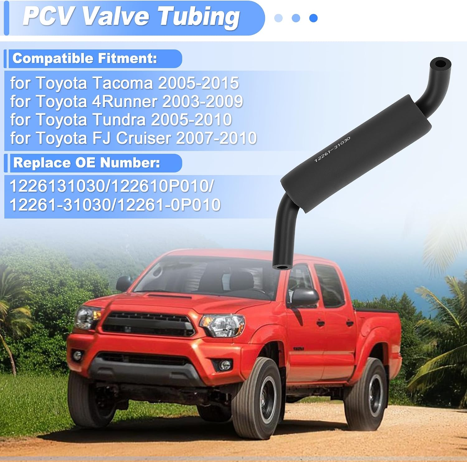 12261-31030 PCV Valve Hose for Toyota Tacoma 2005-2015 for Toyota 4Runner 2003-2009 Positive Crank Ventilation Tube Hose Pipe for Toyota Tundra FJ