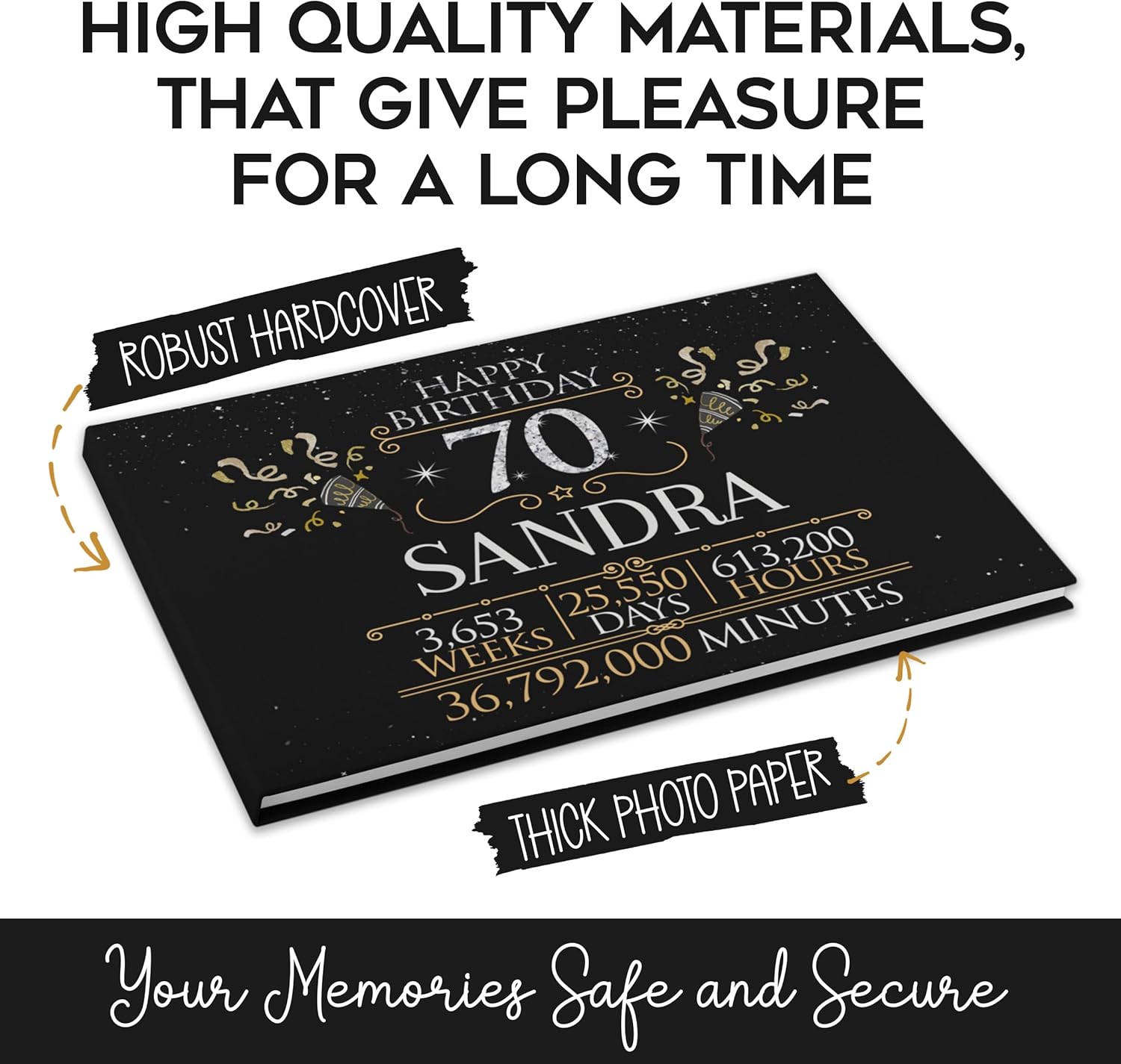 70th Birthday Guest Book Personalized – Hardcover Memory Book to Sign for Women & Men, 70th Party Guestbook, Milestone Celebration Keepsake (30 guests)