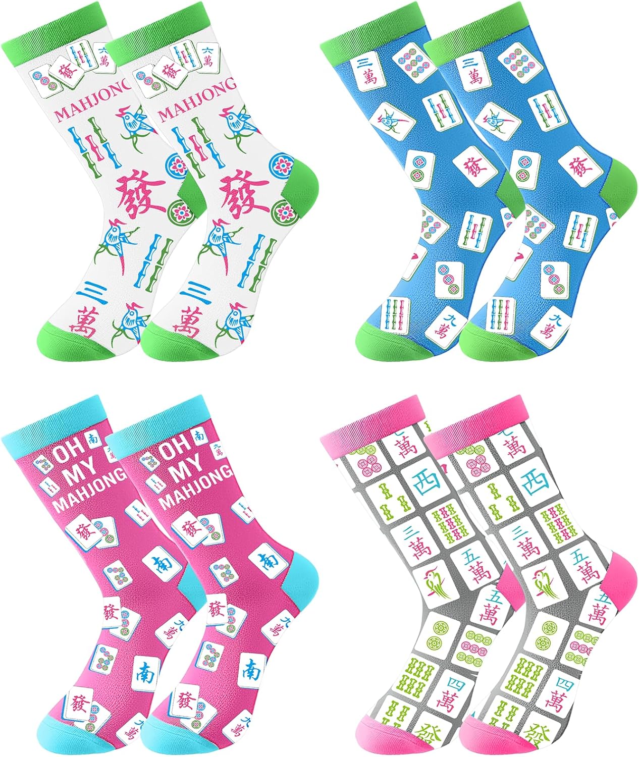 Shihanee 16/12 /8 Pair of Mahjong Socks for Women Funny Mah Jong Themed Socks with Classic Patterns Gifts for Mahjong Lovers