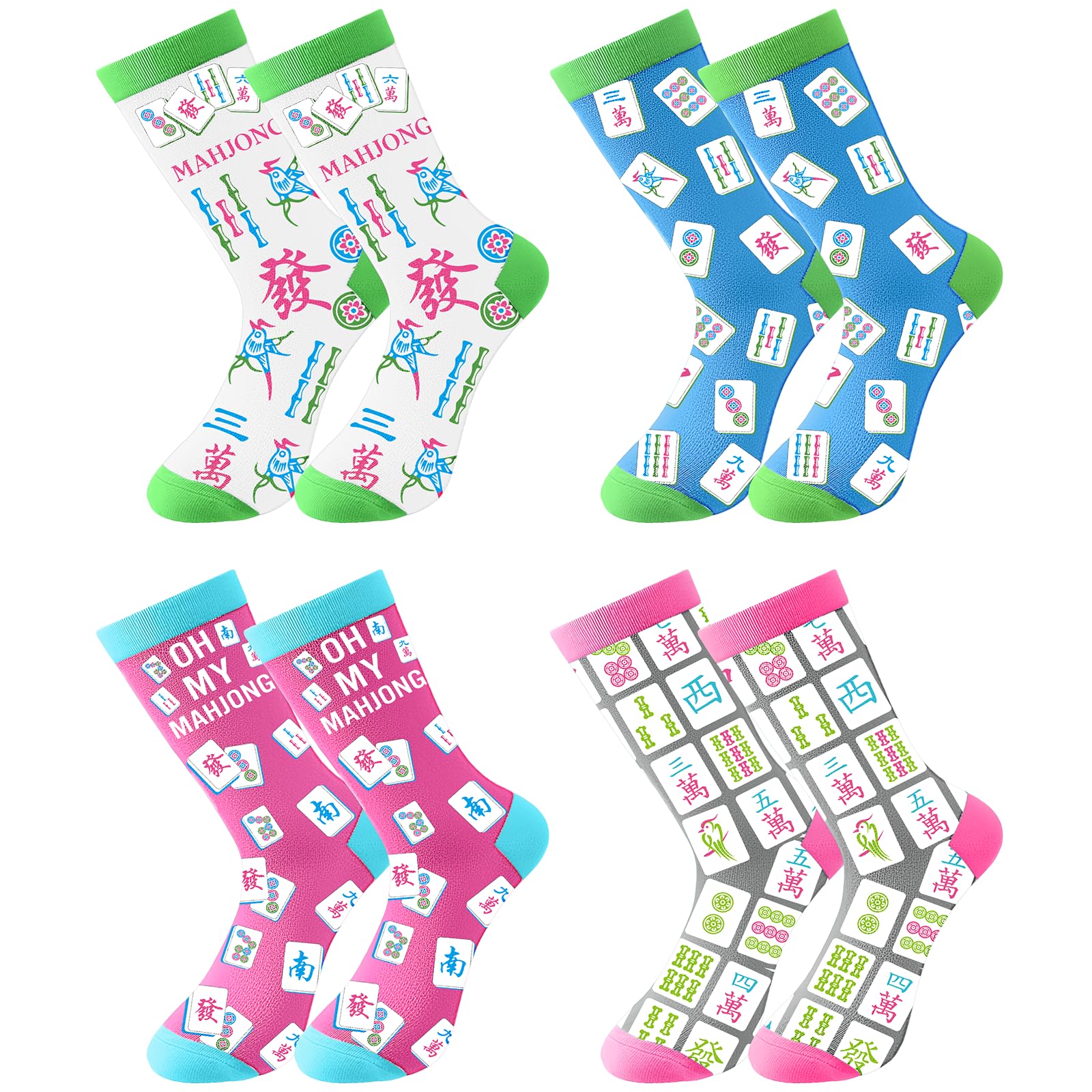 Shihanee 16/12 /8 Pair of Mahjong Socks for Women Funny Mah Jong Themed Socks with Classic Patterns Gifts for Mahjong Lovers