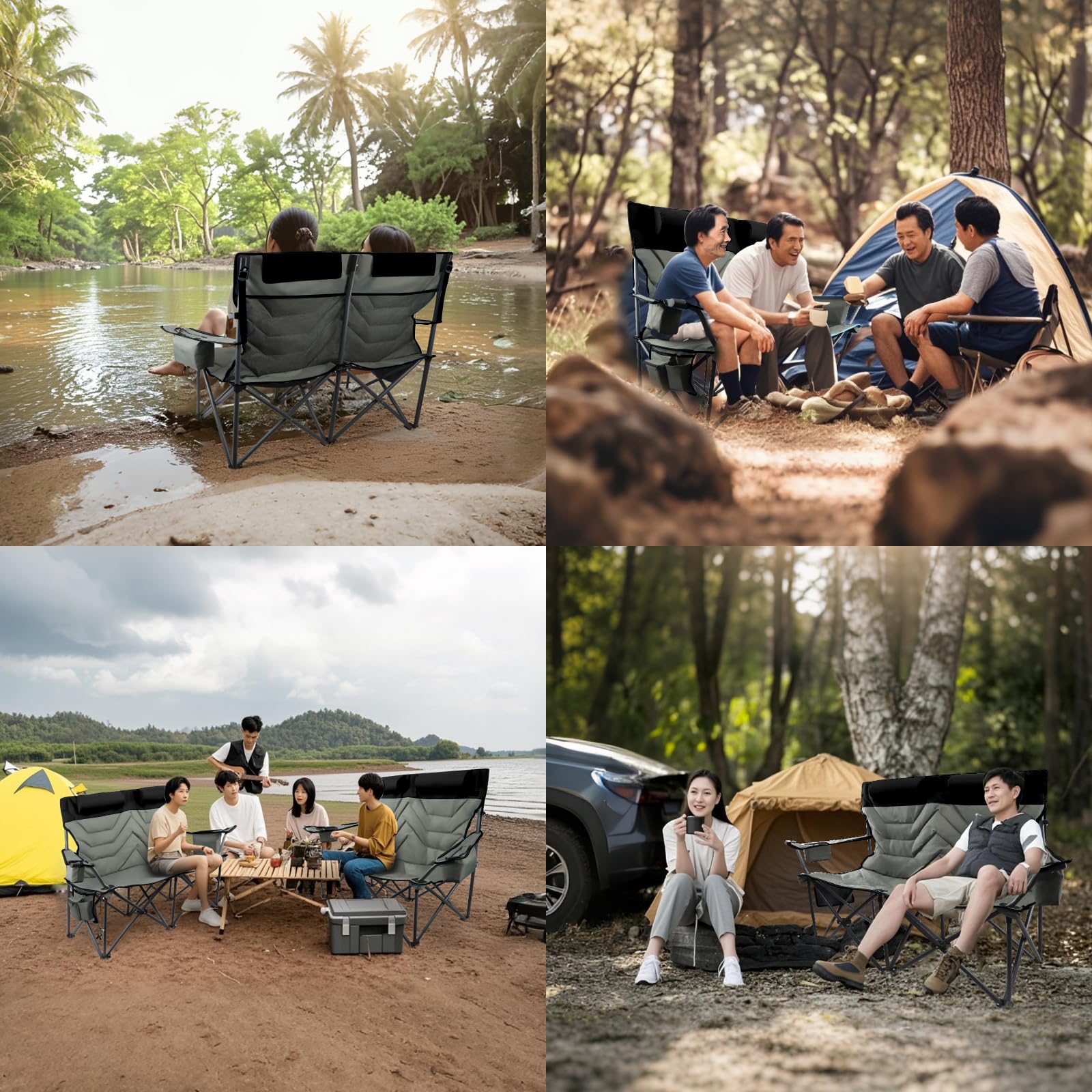 Amazon.co.jp: アウトドアチェア 2人掛け 折りたたみ ハイバック耐荷重