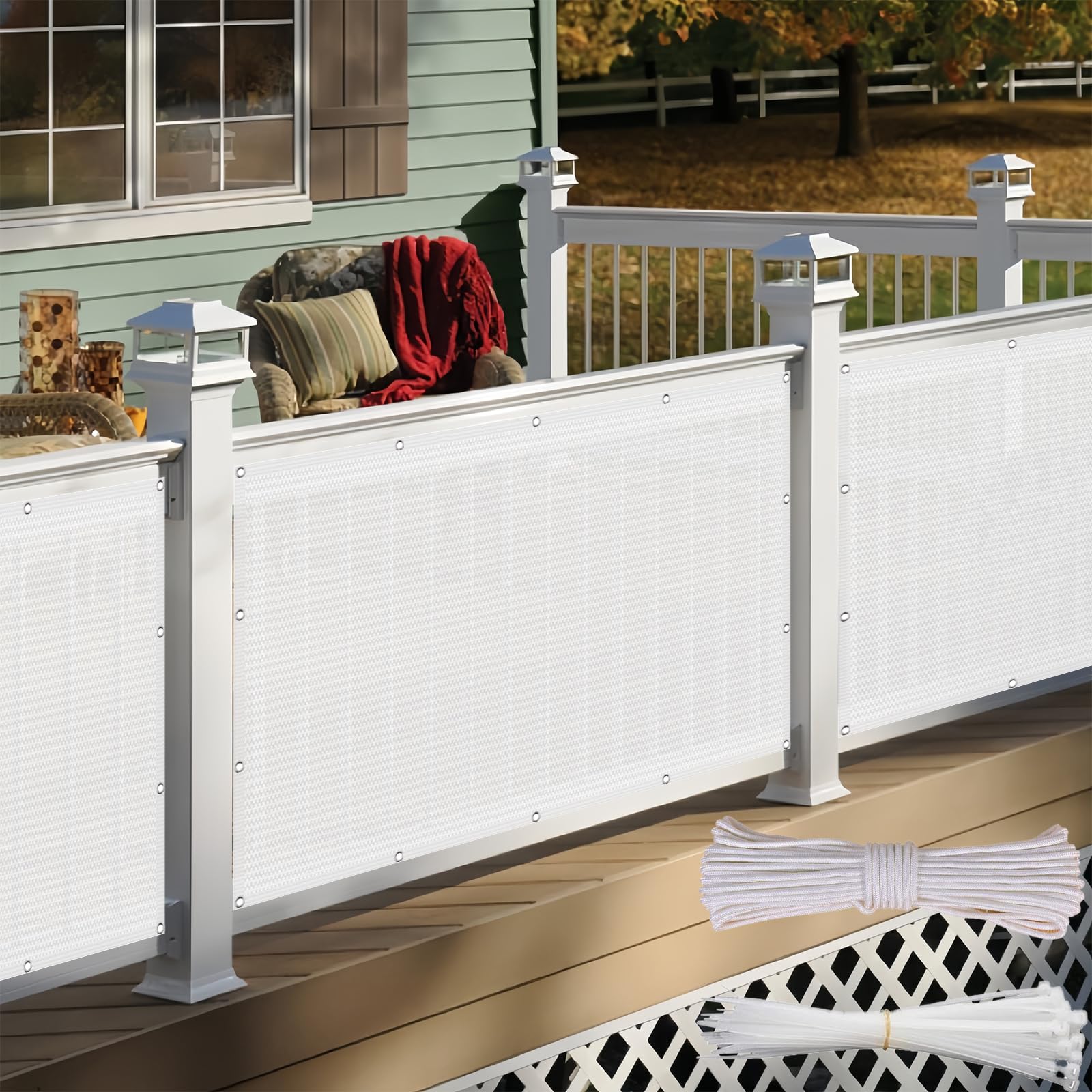 Frangivisto Balcone 110 x 450 cm in HDPE 220G ㎡, Permeabile, Anti-Uv, Frangivento, Protezione Solare, Telo Frangi-Vista Balcone con Fascette e Funi para Jardín Exterior, Bianco