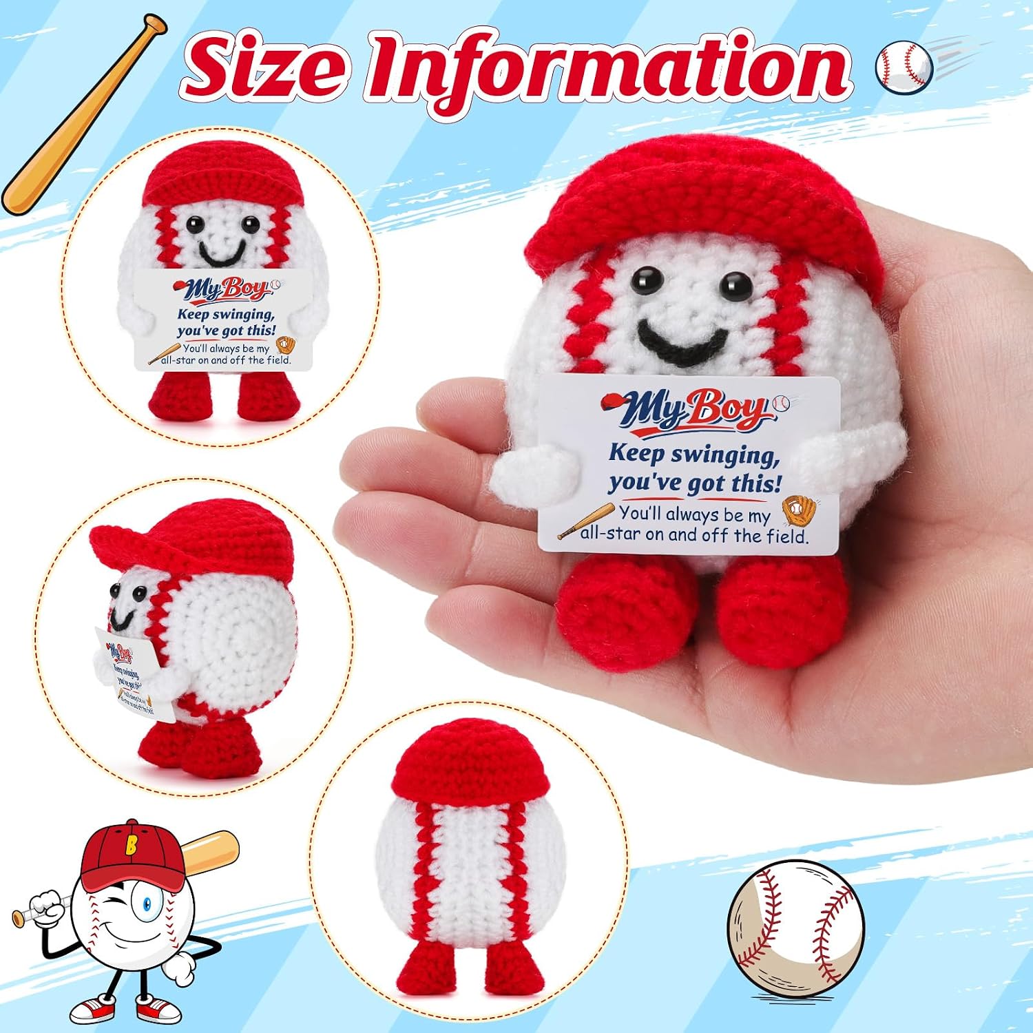 Baseball Gifts for Teen Boys - Birthday Gifts for Son Form Mom Dad, Cute Handmade Crochet Baseball Graduation Back to School Gift for 6-8 8-12 12-14 13 14 15 16 Years Old Boy Teenage