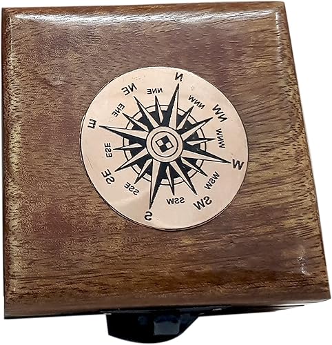 Miniatura 6 de Brújula de bolsillo de latón antiguo con caja de madera, herramienta de navegación magnética de 2 pulgadas, vintage, náutico, coleccionable, para