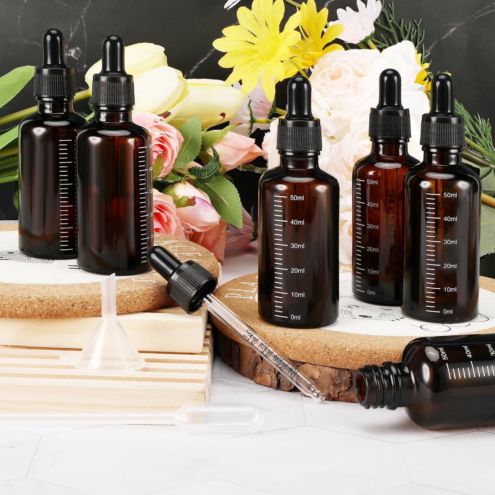 Frascos cuentagotas de vidrio marrón 50 ml, antirayos UV, para aceites esenciales, perfume, aromaterapia