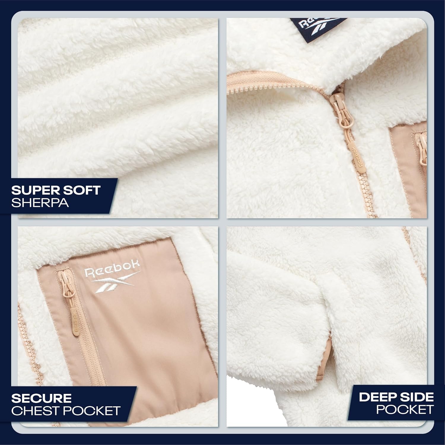 Reebok Womens Sherpa Fleece Jacket - Fur Teddy Coat Soft Sherpa Jacket Women Zip Up Hooded Winter Coats for Women Outerwear - Image 3