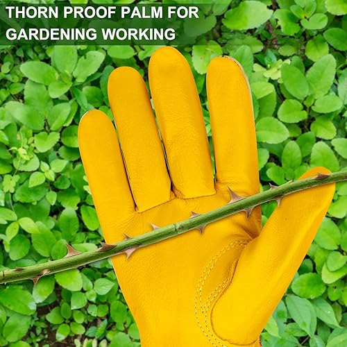 Miniatura 9 de Guantes de jardinería para mujer, de cuero resistente, a prueba de espinas, guantes de trabajo para mujeres, para excavar y plantar