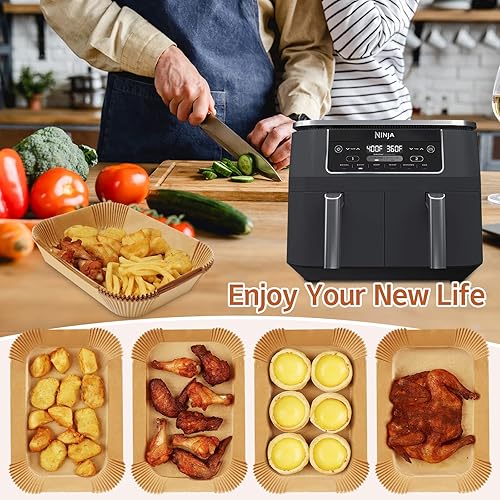 Miniatura 7 de Ninja Dual Air Fryer Liners - 125 hojas de pergamino antiadherentes, rectángulo de 8.6 x 5.5 pulgadas