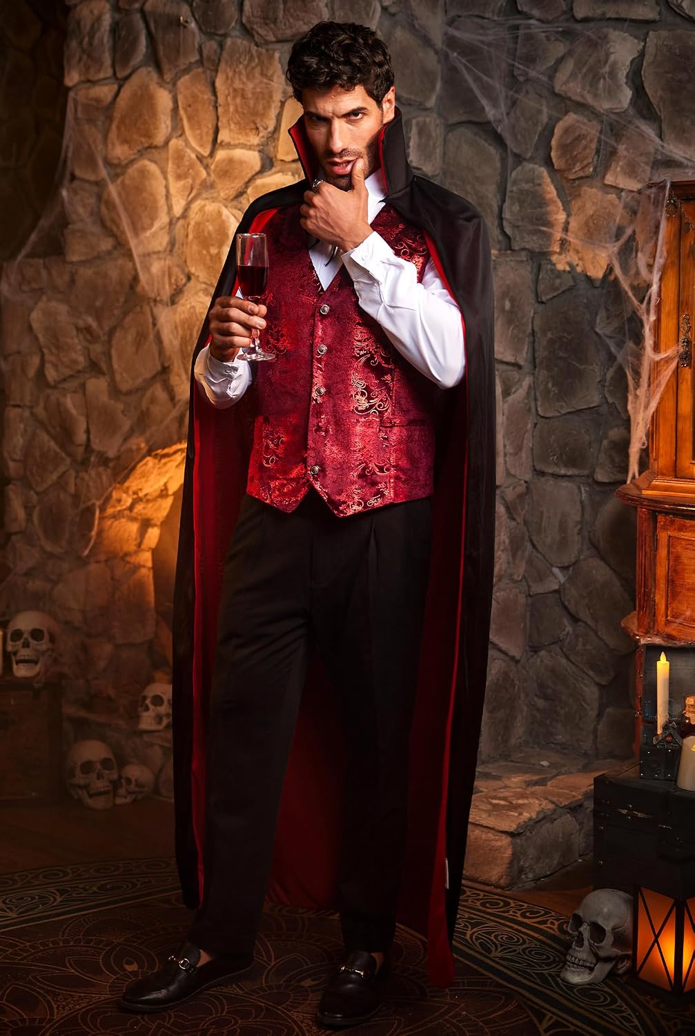 Mainfini Mens Vampire Cape Adult Stand Collar Cloak Carnival Costume (M-XL)