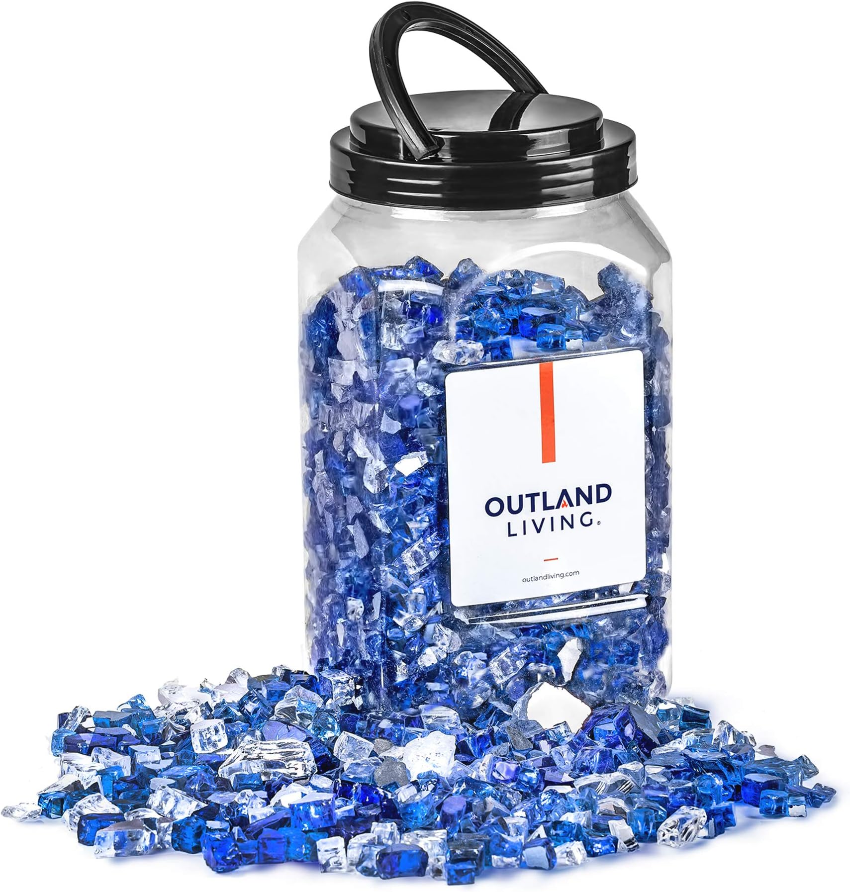 Outland Living Tempered Fire Glass Rocks 1/2 inch | Fire Pit Pellets for Indoor and Outdoor Natural or Propane Fireplaces, Fire Bowls | 10 Pound Jar (Marina Mix)