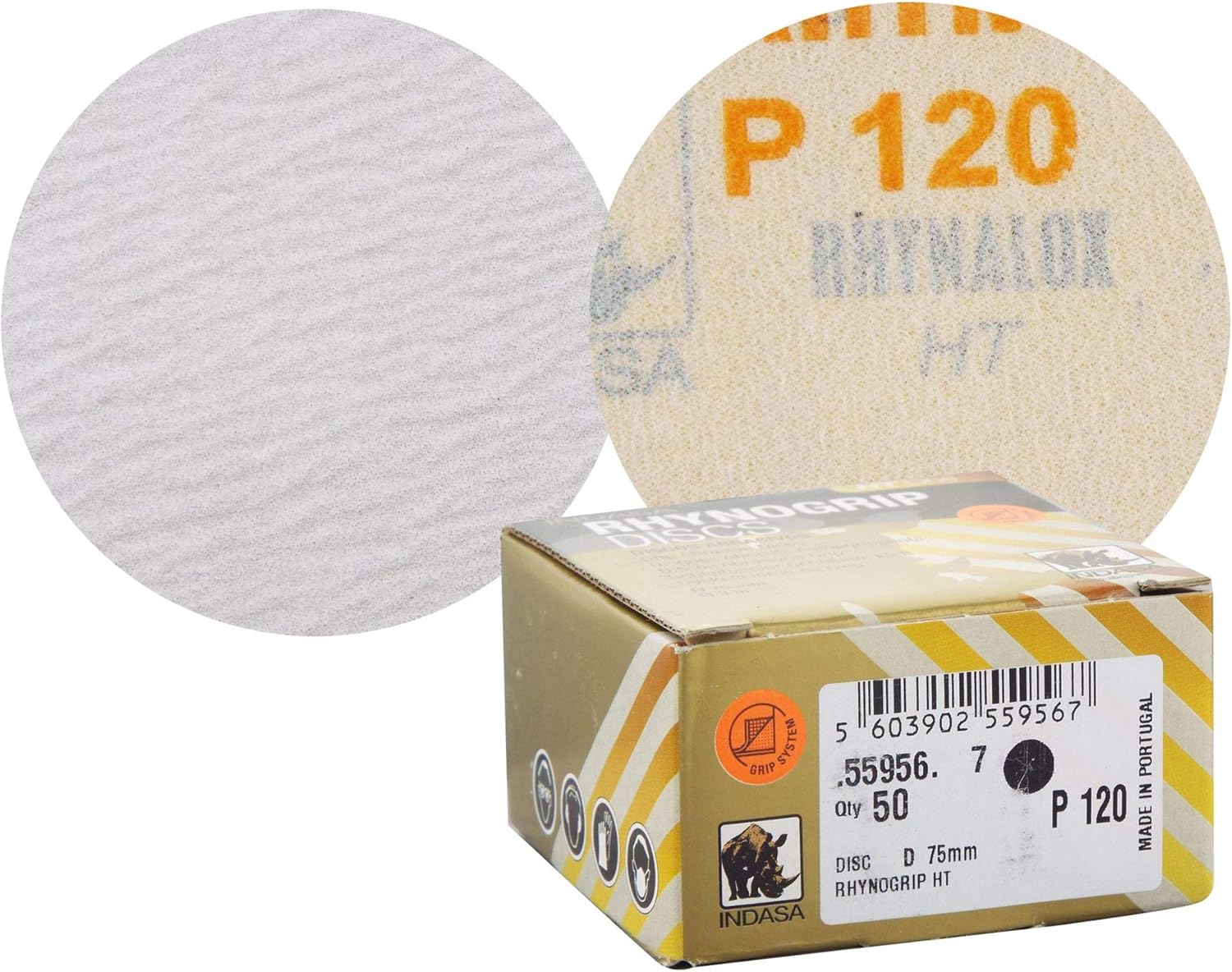 Indasa Rhynogrip HT Line 75mm 3" Sanding Discs P120 Box of 50 Grip