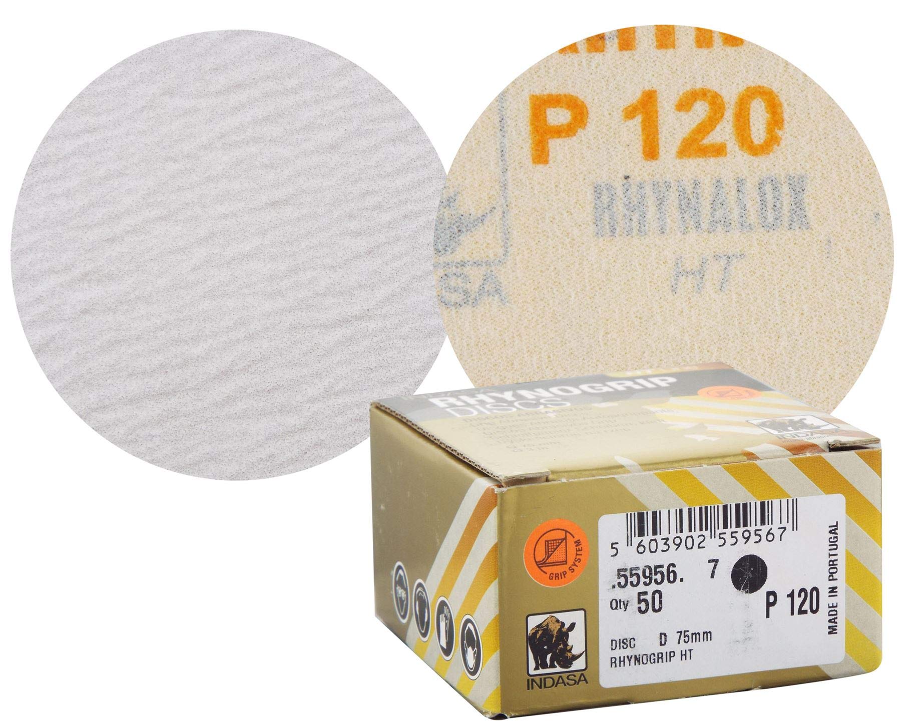 Indasa Rhynogrip HT Line 75mm 3" Sanding Discs P120 Box of 50 Grip System - Heavy Duty Sanding/Sanding/Preparation/Fine Sanding/Sanding for Blending/Micro-Finishing/Rectifying