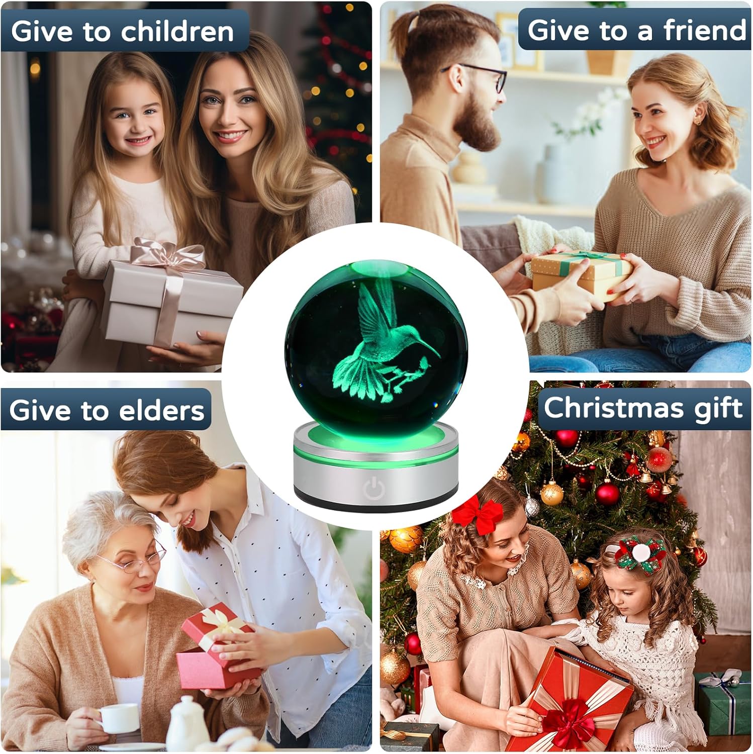 3D Hummingbird Crystal Ball Night Light with LED Colorful Touch Base 3.15 in Hummingbird Figurine Glass Sphere Lamp for Birthday Christmas, Cute Hummingbird Home Decor Gifts for Kids Teens Women - Image 6