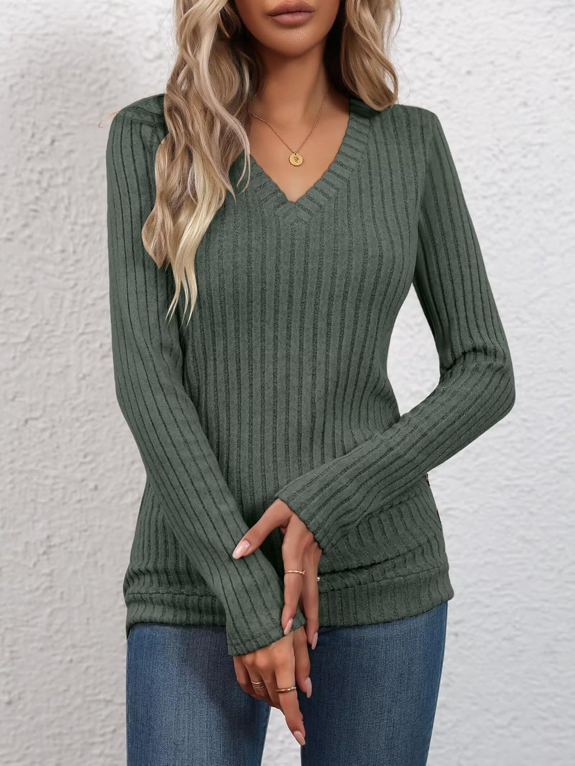 Bliwov Womens Tunic Tops Long Sleeve V Neck Casual Fall Outfits Ruched Button Pullover Sweater Loose Blouse Fashion Clothes - Image 4