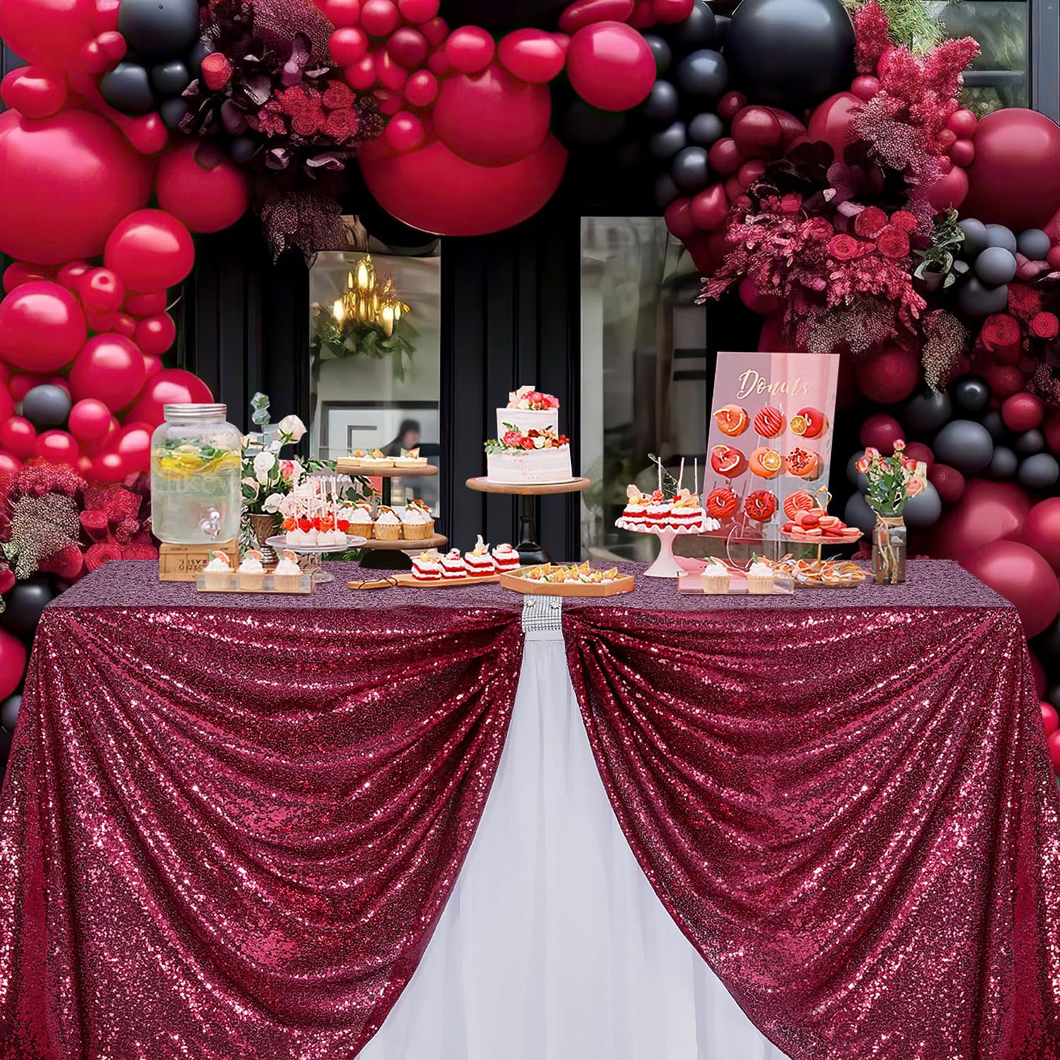 Burgundy Sequin Tablecloth for Parties Glitter Fabric 50x50Inch Centerpiece