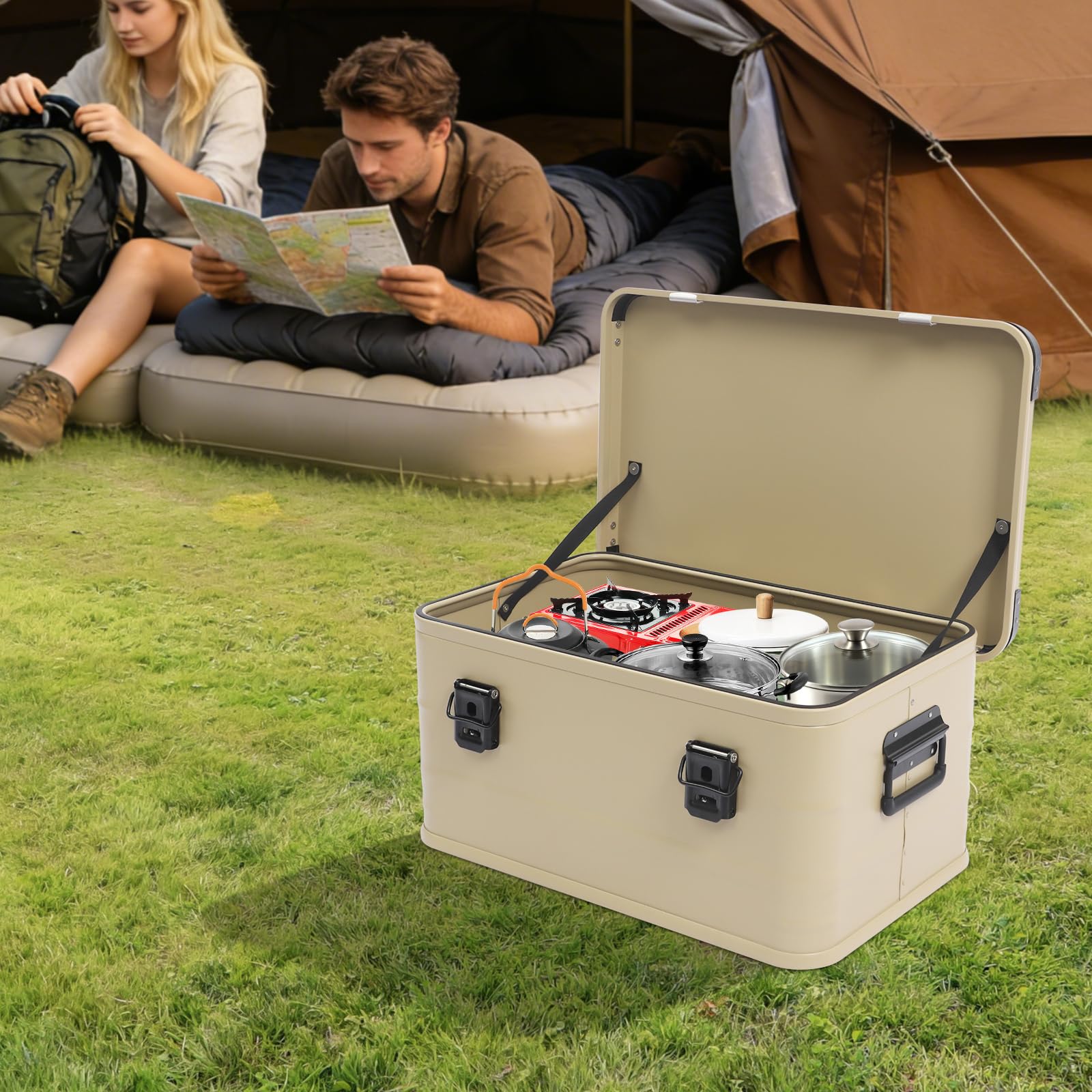 Aluminiowe pudełko 50 l z pokrywką, aluminiowe pudełko do przechowywania