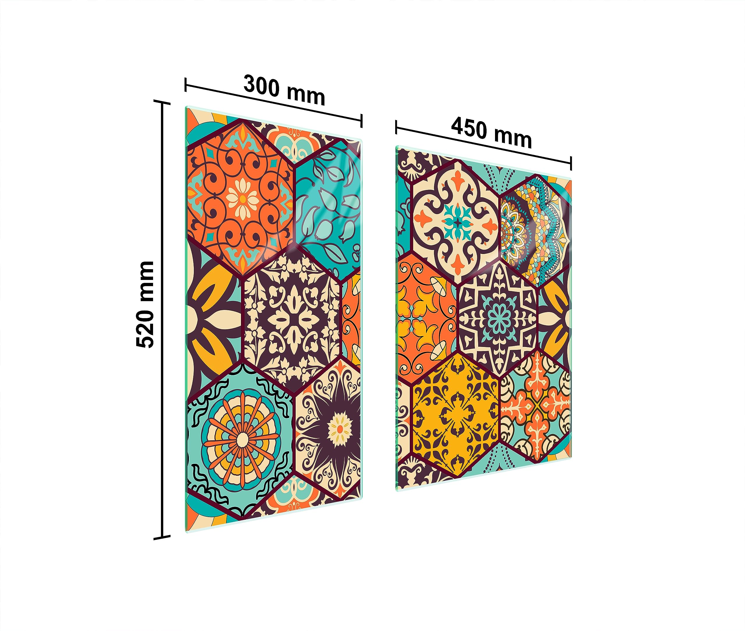 TMK ArtDeko Piastra di copertura per piano cottura in vetroceramica 35 x 52 cm 2 pezzi induzione universale per piani cottura protezione antispruzzo tagliere in vetro temperato, Campo
