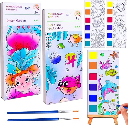 Miniatura 7 de JUNQIU - Juego de pintura de acuarela para niños, libros de pintura de acuarela para colorear para niños pequeños, libros de pintura con agua para