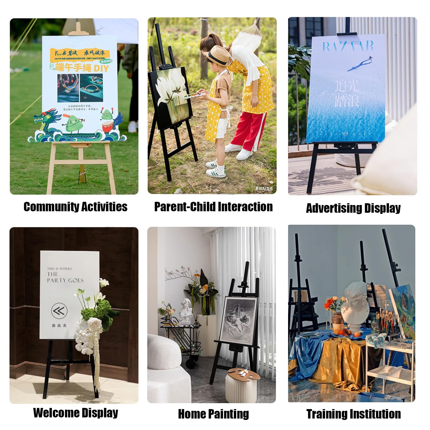 2PCS Caballete Madera,Caballete de madera natural negra de 175cm,soporte profesional para lienzos,adecuado para niños y adultos,apto para pinturas acrílicas,al óleo,etc.,herramienta artística portátil