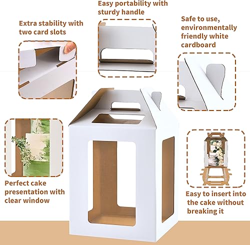 Miniatura 3 de XININSUN Cajas altas para tartas con 6 ventanas, 12 x 12 x 14 pulgadas, caja de pastel escalonada, caja de pastel de capas, caja grande para tartas,